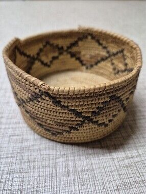 Small Handwoven Natural Brown & Black Woven  Basket - Pima Navajo